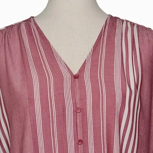 Liz Claiborne Red & White Striped V-neck Cap Sleeve Button Down Blouse Size S - Picture 6 of 8